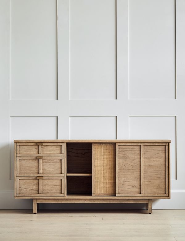 talent design, rattan kapaklı konsol, meşe ahşap büfe, minimalist tasarım konsol, modern depolama mobilyası, çekmeceli konsol tasarımı, İskandinav tarzı mobilya, doğal ahşap konsol, şık oturma odası mobilyası, zarif tasarım konsol, rustik rattan detaylı büfe, doğal malzemeli büfe, el yapımı ahşap konsol, dekoratif depolama çözümü, estetik ve fonksiyonel konsol, modern iç mekan büfe, El oyması kapaklı büfe, servant, servant dolabı