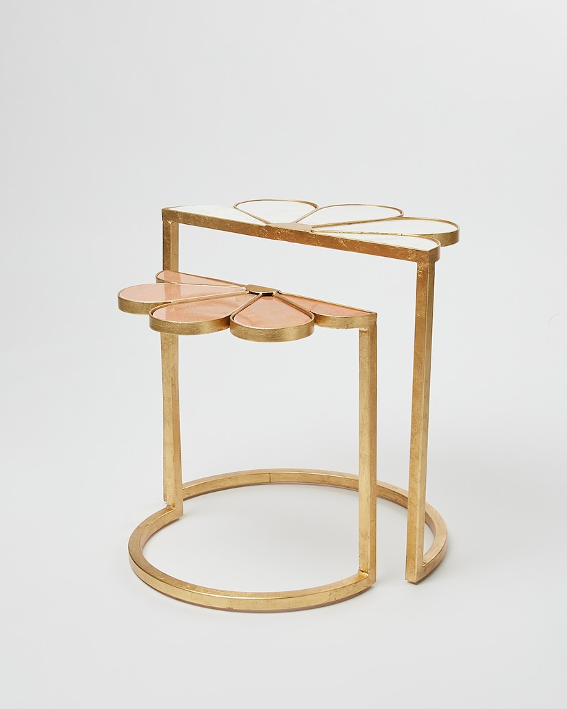 Talent Design, zigon sehpa, çiçek formlu sehpa, metal sehpa, pirinç detaylı sehpa, modern sehpa, dekoratif yan sehpa, elora sehpa, oturma odası sehpası, lüks sehpa tasarımı, estetik sehpa modeli, iç mekan dekorasyon, altın renk sehpa, zarif sehpa takımı