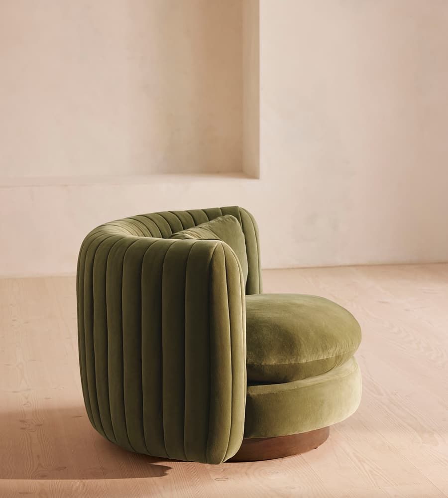 yuvarlak formlu koltuk, özel dokuma kumaş koltuk, yeşil renkli koltuk, modern tasarım koltuk, minimal çizgili koltuk, iç mekân için dekoratif koltuk, çağdaş yeşil koltuk modeli, rahat oturumlu yuvarlak koltuk, tasarım kumaş döşemeli koltuk, bohem stil koltuk, özel üretim yuvarlak koltuk, özel ölçü koltuk tasarımı, sipariş modern koltuk, ısmarlama tasarım koltuk, Talent Design koltuk, organik formlu koltuk, salon için şık yeşil koltuk