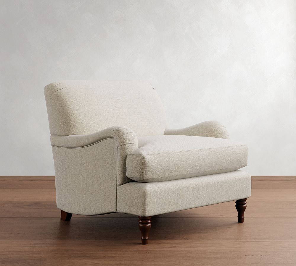 talent design, kavisli kollu koltuk, torna ayaklı koltuk, ikat desenli koltuk, mavi beyaz keten koltuk, doğal kumaş döşemeli koltuk, salon koltuk modeli, klasik konforlu tekli koltuk, rustik detaylı koltuk, oturma odası için koltuk, keten döşemeli berjer, desenli rahat koltuk, el işçiliği ahşap ayak koltuk
