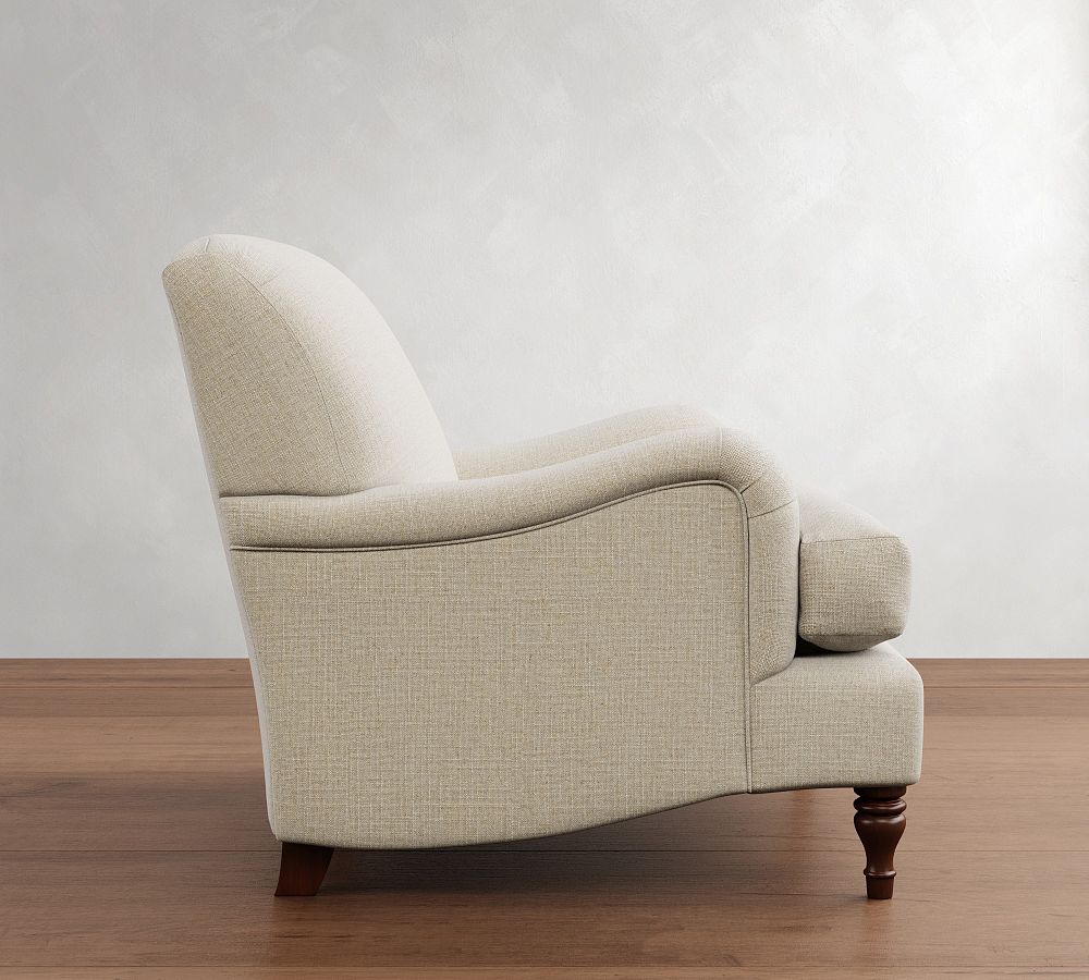 talent design, kavisli kollu koltuk, torna ayaklı koltuk, ikat desenli koltuk, mavi beyaz keten koltuk, doğal kumaş döşemeli koltuk, salon koltuk modeli, klasik konforlu tekli koltuk, rustik detaylı koltuk, oturma odası için koltuk, keten döşemeli berjer, desenli rahat koltuk, el işçiliği ahşap ayak koltuk