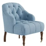 Velora Koltuk, pastel mavi koltuk, pembe kapitoneli koltuk, modern klasik koltuk, özel üretim koltuk, romantik oturma koltuğu, lüks koltuk tasarımı, sustainable furniture, custom made armchair, contemporary furniture Istanbul, coastal home mobilya, Urla Bodrum Çeşme yazlık ev mobilyası