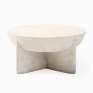 beton görünümlü sehpa, yuvarlak modern sehpa, minimal coffee table, heykelsi form sehpa, zamansız tasarım sehpa, Maison Française dekorasyon, coastal ev mobilyası, iç dış mekân sehpa, Talent Design özel üretim, sürdürülebilir tasarım mobilya