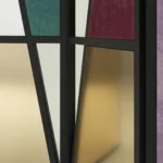 aurelia paravan, art deco paravan, renkli cam oda bölücü, dekoratif paravan, modern metal paravan, özel üretim paravan, sipariş mobilya, ısmarlama tasarım, geometrik cam bölücü, luxury room divider, artistic screen