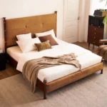 avelor karyola, deri başlıklı yatak, doğal deri karyola, ceviz ayaklı yatak, özel üretim karyola, sipariş yatak odası mobilyası, ısmarlama mobilya, leather bed frame, rustic modern bed, handcrafted bed