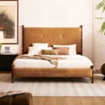 avelor karyola, deri başlıklı yatak, doğal deri karyola, ceviz ayaklı yatak, özel üretim karyola, sipariş yatak odası mobilyası, ısmarlama mobilya, leather bed frame, rustic modern bed, handcrafted bed