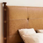 avelor karyola, deri başlıklı yatak, doğal deri karyola, ceviz ayaklı yatak, özel üretim karyola, sipariş yatak odası mobilyası, ısmarlama mobilya, leather bed frame, rustic modern bed, handcrafted bed