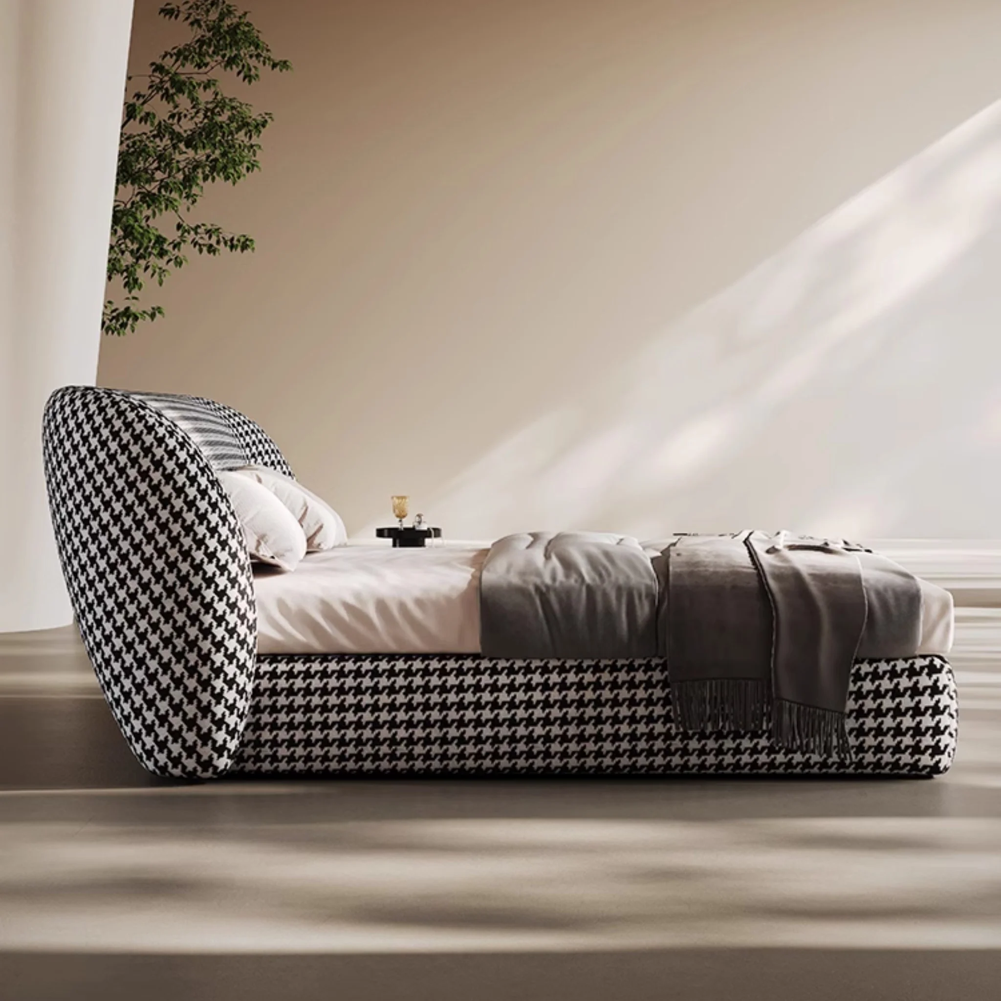 barella karyola, kazayağı desenli yatak, modern döşemeli baza, özel üretim karyola, statement bed, ısmarlama yatak odası mobilya, bold textile bed, luxury upholstered bed, talent design karyola