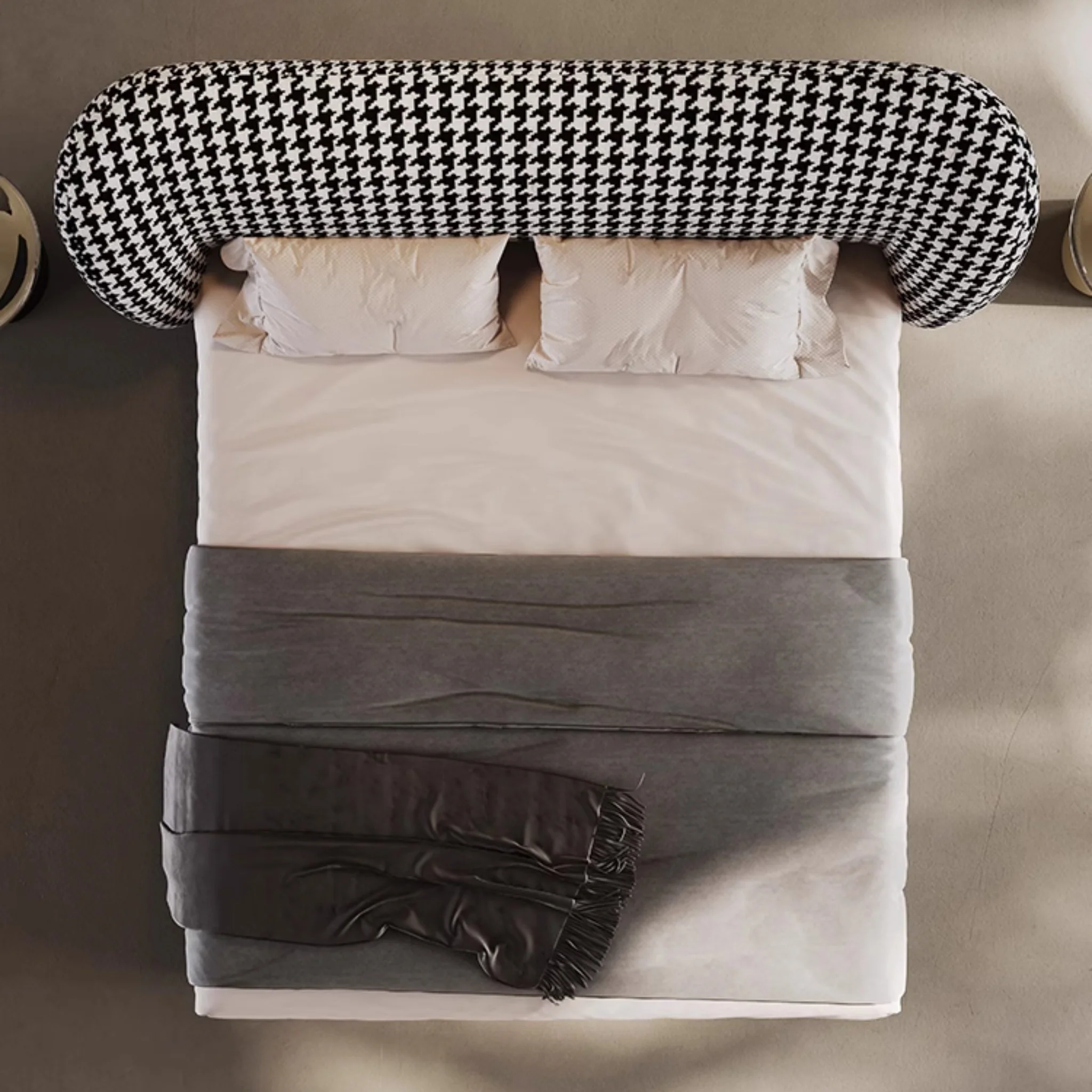 barella karyola, kazayağı desenli yatak, modern döşemeli baza, özel üretim karyola, statement bed, ısmarlama yatak odası mobilya, bold textile bed, luxury upholstered bed, talent design karyola