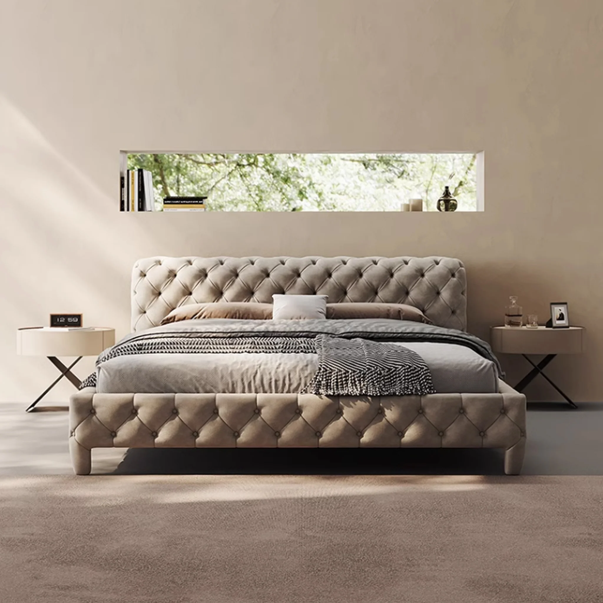 bartona karyola, chesterfield yatak, kapitone baza, klasik modern karyola, özel üretim yatak odası, ısmarlama mobilya, şık döşemeli karyola, luxury bed frame, handmade upholstered bed, talent design karyola