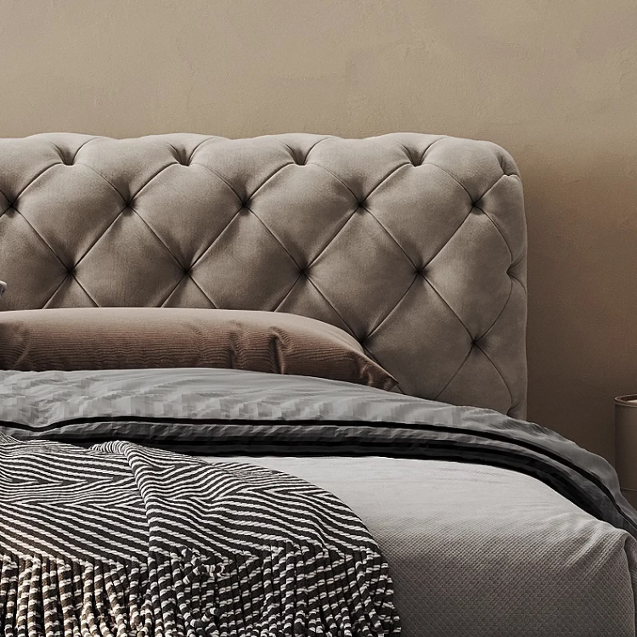 bartona karyola, chesterfield yatak, kapitone baza, klasik modern karyola, özel üretim yatak odası, ısmarlama mobilya, şık döşemeli karyola, luxury bed frame, handmade upholstered bed, talent design karyola