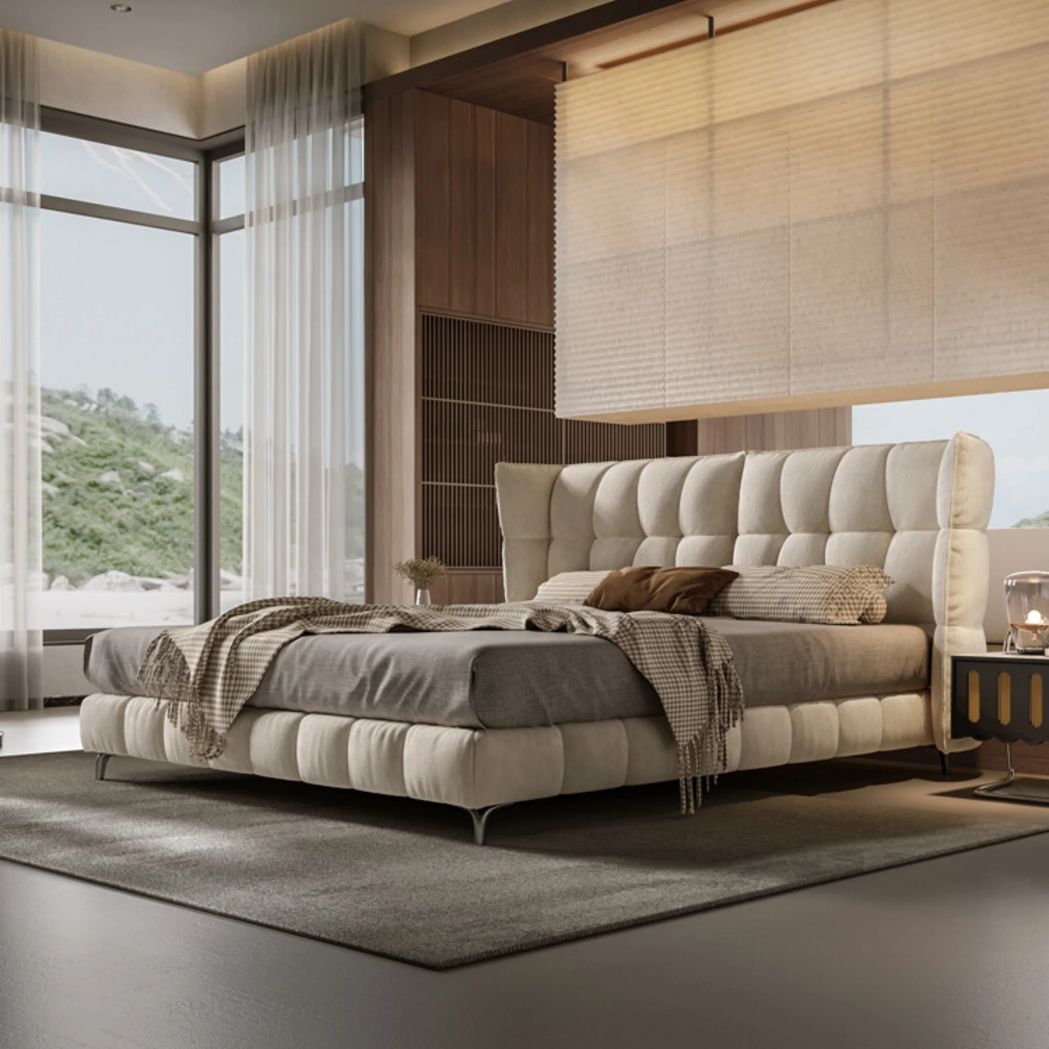 belnora karyola, modern kapitone yatak, kanat başlıklı karyola, özel üretim baza, sipariş yatak, ısmarlama mobilya, modern döşemeli yatak, soft headboard bed, luxury upholstered bed, talent design karyola