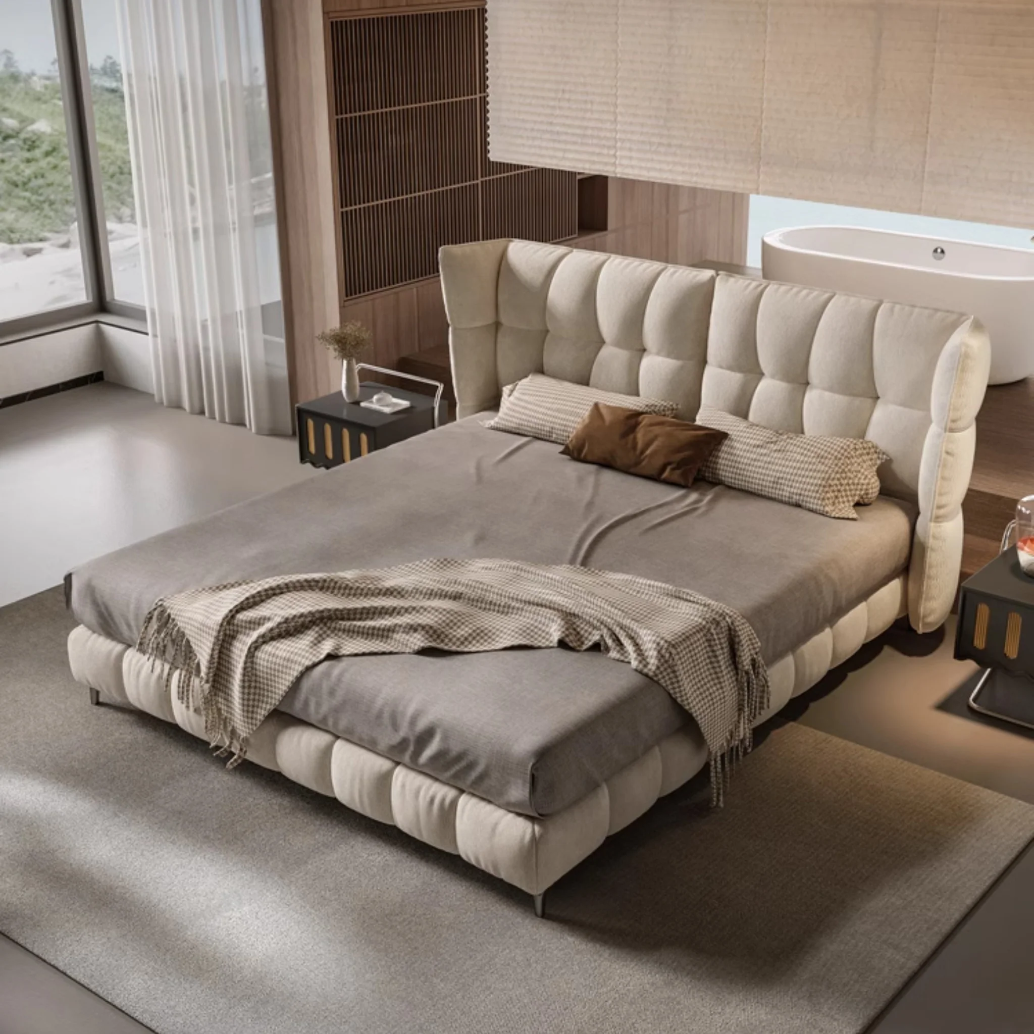 belnora karyola, modern kapitone yatak, kanat başlıklı karyola, özel üretim baza, sipariş yatak, ısmarlama mobilya, modern döşemeli yatak, soft headboard bed, luxury upholstered bed, talent design karyola