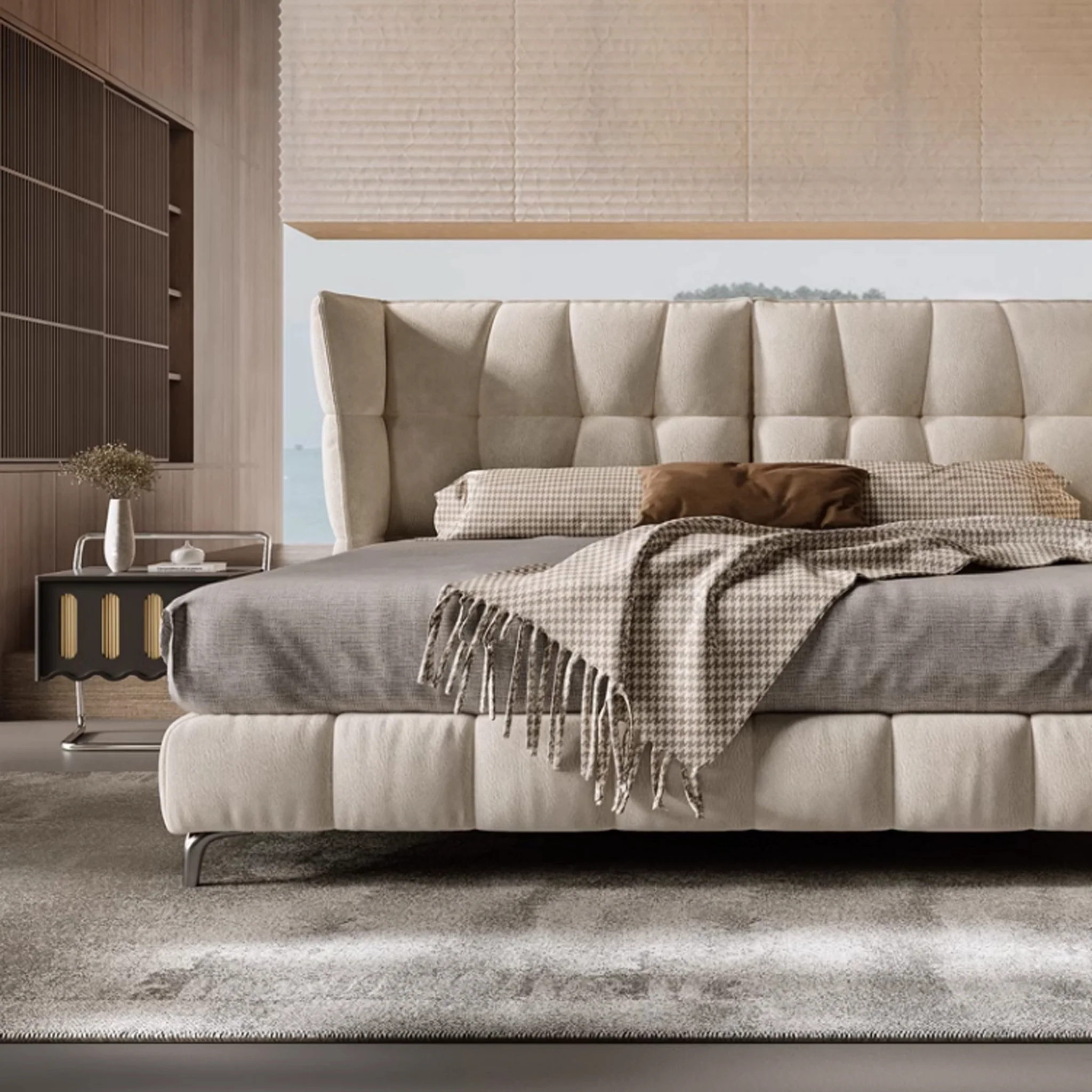 belnora karyola, modern kapitone yatak, kanat başlıklı karyola, özel üretim baza, sipariş yatak, ısmarlama mobilya, modern döşemeli yatak, soft headboard bed, luxury upholstered bed, talent design karyola