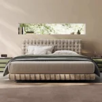 benzora karyola, kare kapitone yatak, modern döşemeli baza, özel üretim platform bed, ısmarlama mobilya, minimal lüks yatak, soft velvet bed frame, contemporary upholstered bed, talent design karyola