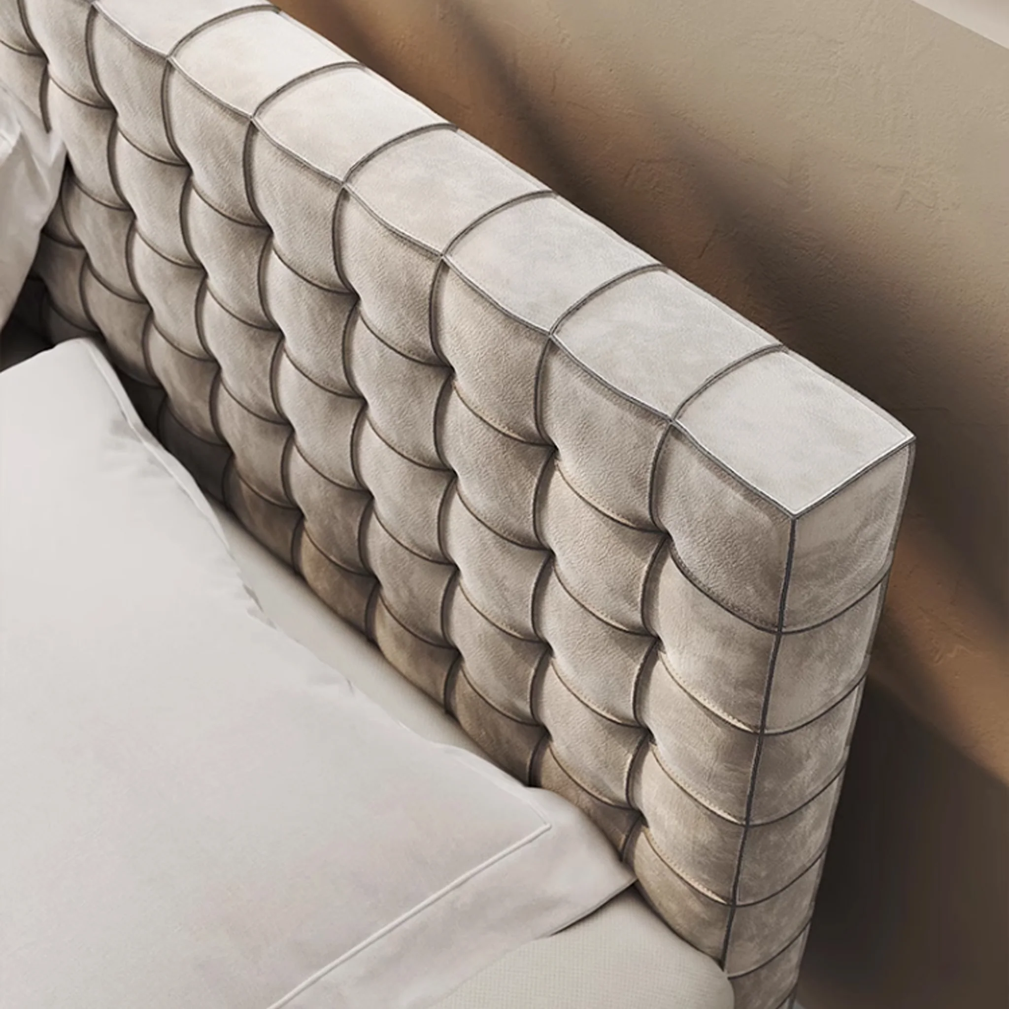 benzora karyola, kare kapitone yatak, modern döşemeli baza, özel üretim platform bed, ısmarlama mobilya, minimal lüks yatak, soft velvet bed frame, contemporary upholstered bed, talent design karyola