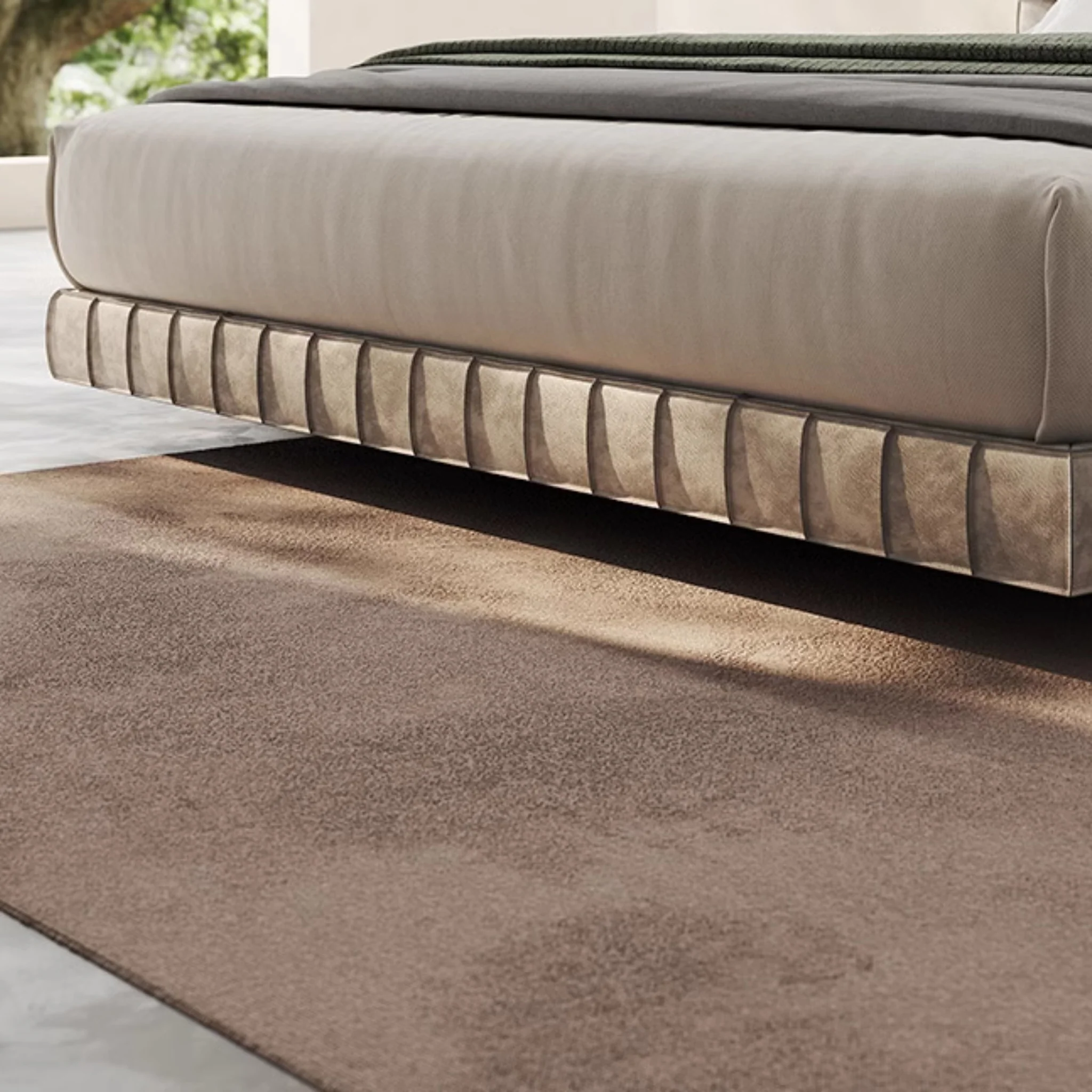benzora karyola, kare kapitone yatak, modern döşemeli baza, özel üretim platform bed, ısmarlama mobilya, minimal lüks yatak, soft velvet bed frame, contemporary upholstered bed, talent design karyola