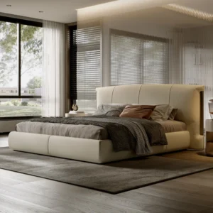 berlize karyola, deri başlıklı modern yatak, özel üretim baza, minimal karyola, ısmarlama mobilya, sipariş yatak odası tasarımı, low platform bed, luxury contemporary bed, talent design karyola