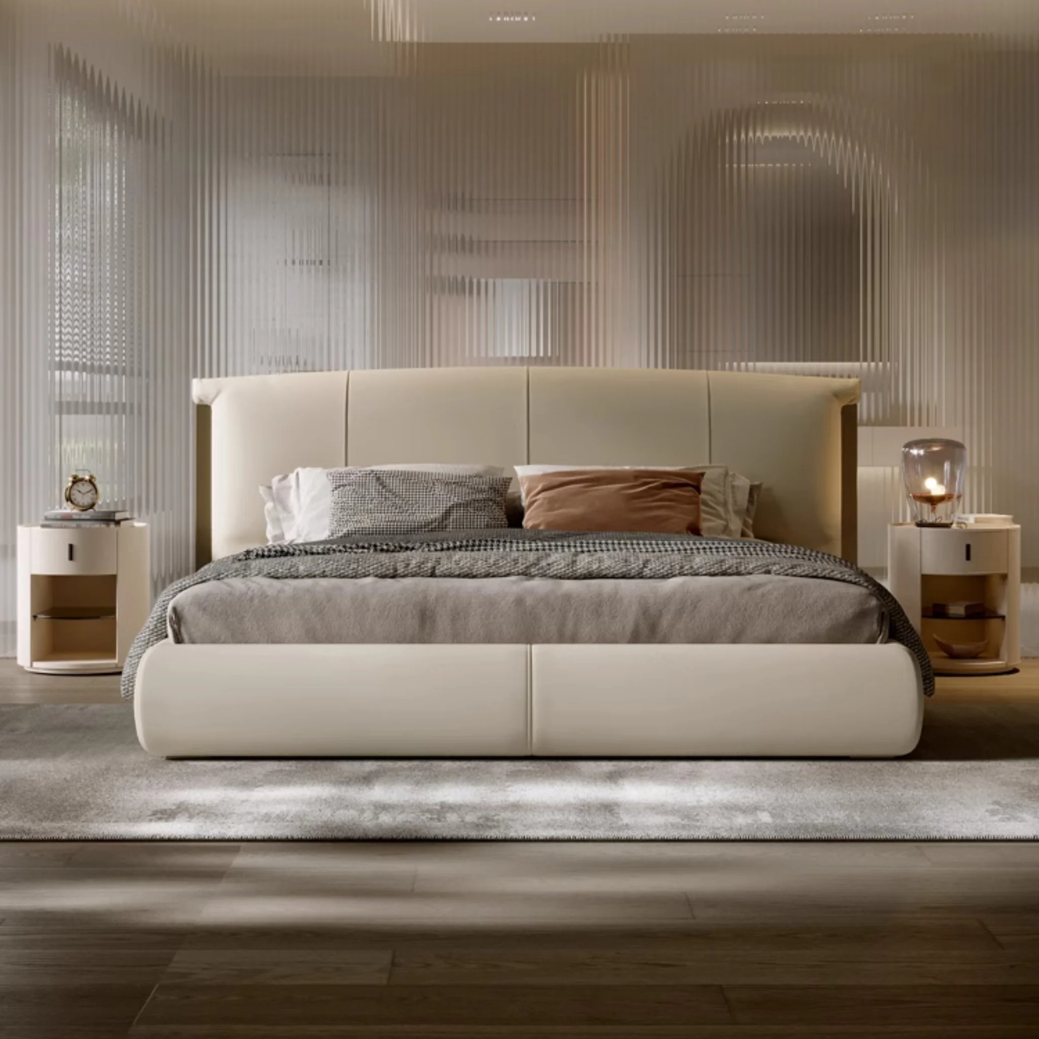 berlize karyola, deri başlıklı modern yatak, özel üretim baza, minimal karyola, ısmarlama mobilya, sipariş yatak odası tasarımı, low platform bed, luxury contemporary bed, talent design karyola
