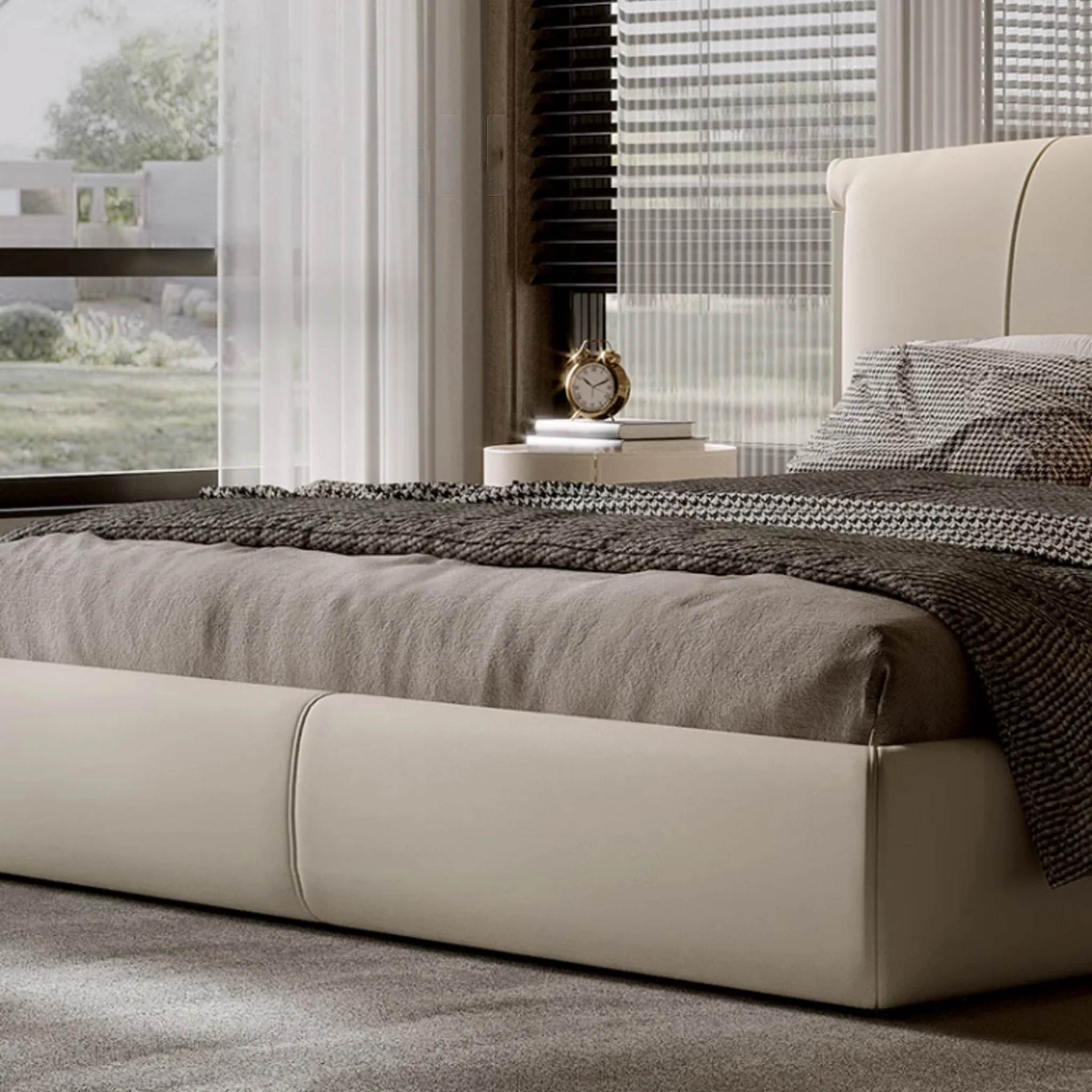 berlize karyola, deri başlıklı modern yatak, özel üretim baza, minimal karyola, ısmarlama mobilya, sipariş yatak odası tasarımı, low platform bed, luxury contemporary bed, talent design karyola