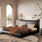 bernova karyola, deri başlıklı yatak, modern baza karyola, özel üretim yatak odası, ısmarlama mobilya, sipariş karyola, deri kaplama baza, contemporary bed, minimal luxury bed, talent design karyola