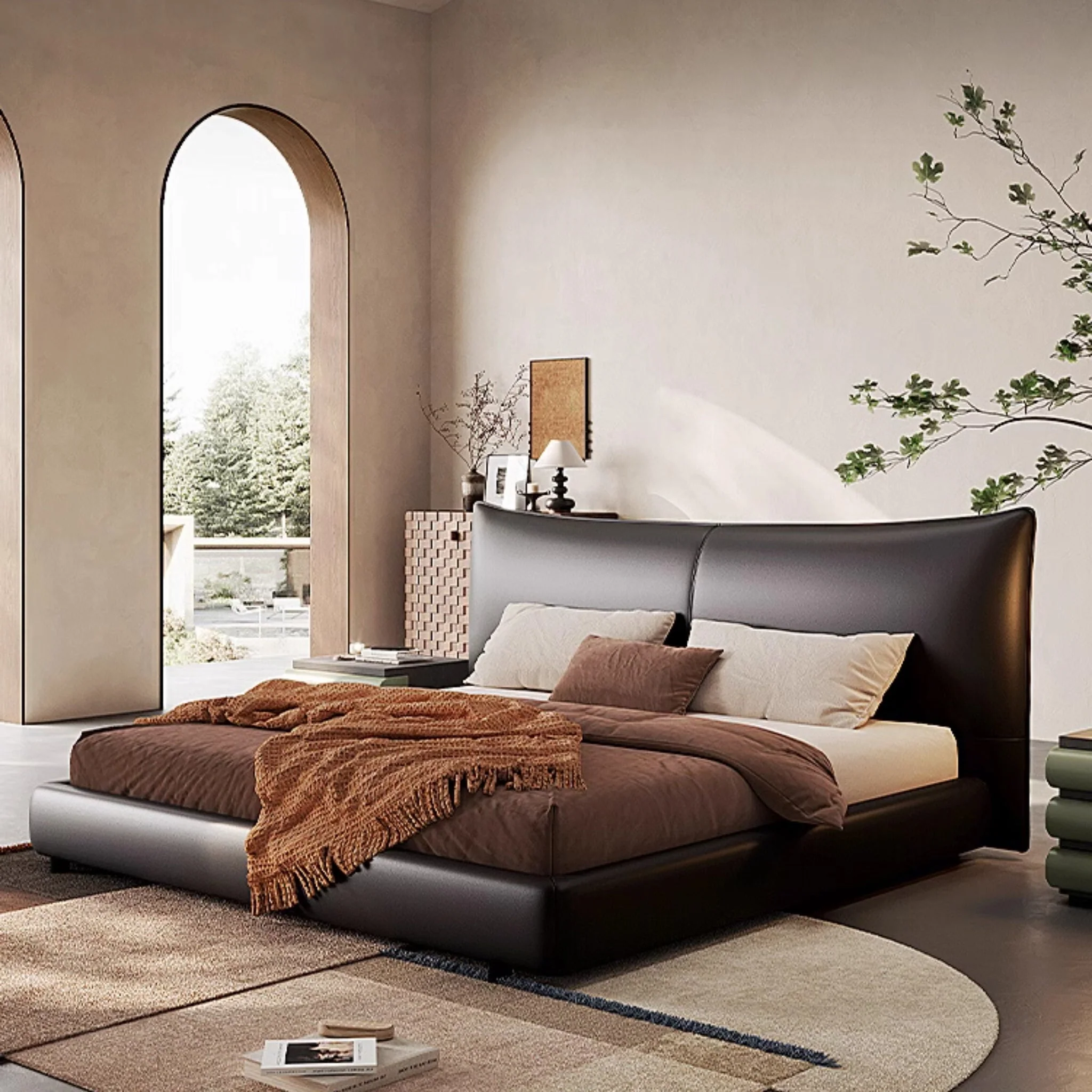 bernova karyola, deri başlıklı yatak, modern baza karyola, özel üretim yatak odası, ısmarlama mobilya, sipariş karyola, deri kaplama baza, contemporary bed, minimal luxury bed, talent design karyola
