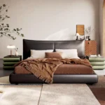 bernova karyola, deri başlıklı yatak, modern baza karyola, özel üretim yatak odası, ısmarlama mobilya, sipariş karyola, deri kaplama baza, contemporary bed, minimal luxury bed, talent design karyola