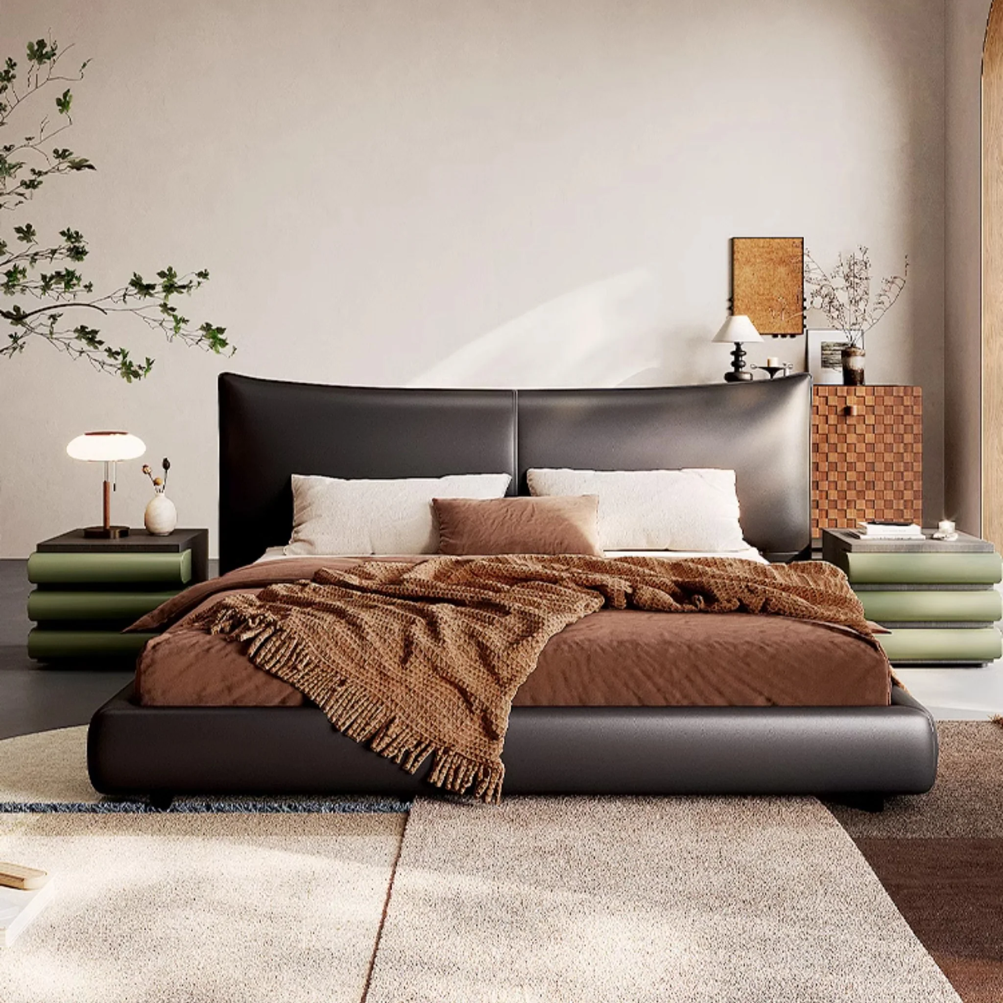bernova karyola, deri başlıklı yatak, modern baza karyola, özel üretim yatak odası, ısmarlama mobilya, sipariş karyola, deri kaplama baza, contemporary bed, minimal luxury bed, talent design karyola