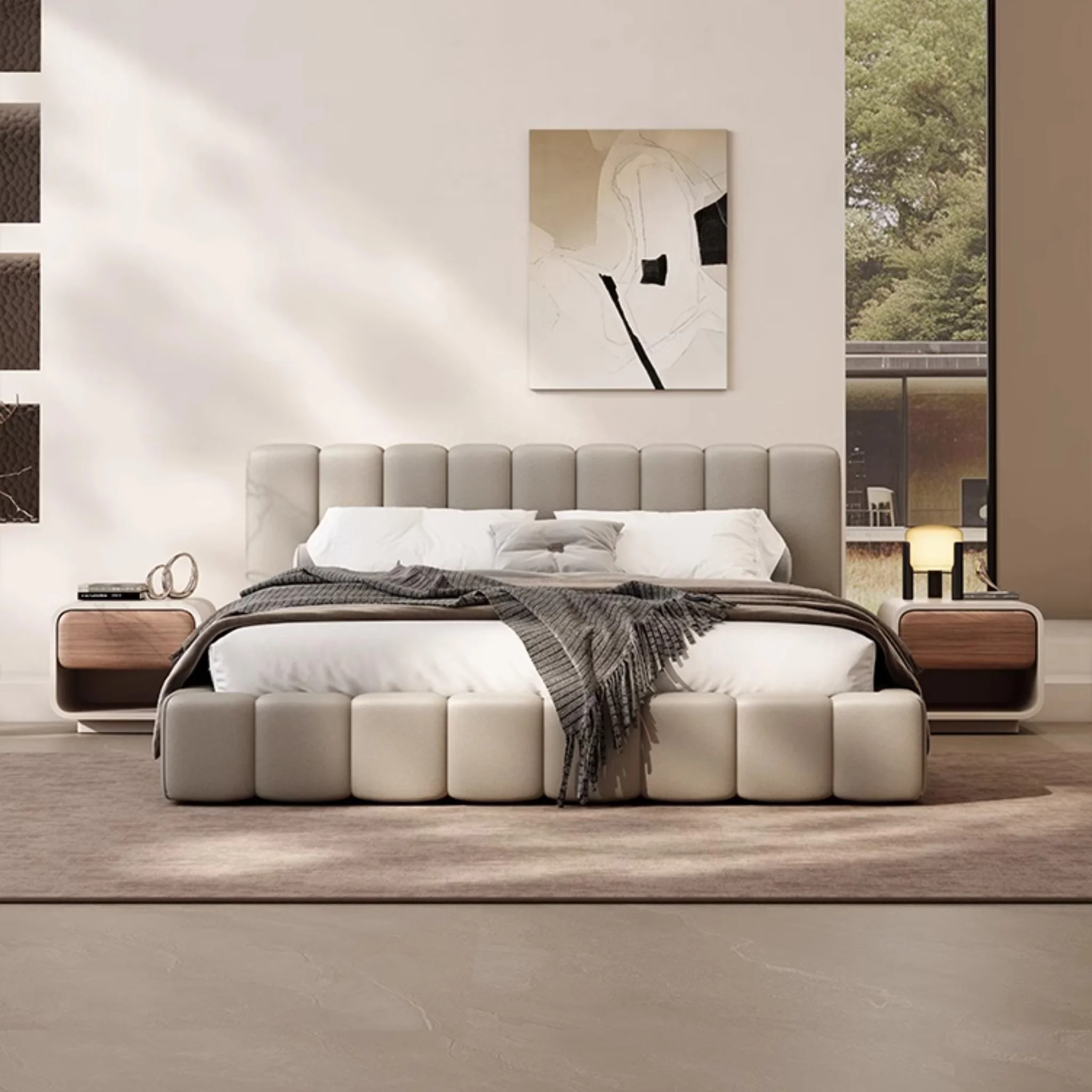 bolvia karyola, kapitone baza yatak, alçak platform bed, modern döşemeli karyola, özel üretim yatak, sipariş yatak odası mobilyası, ısmarlama karyola, boucle bed frame, contemporary soft bed, luxury upholstered bed