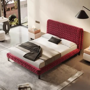 bravena karyola, bordo kapitone yatak, kadife döşemeli karyola, modern şık yatak, özel üretim mobilya, ısmarlama karyola, petek desenli başlık, luxury velvet bed, statement bed frame, talent design karyola