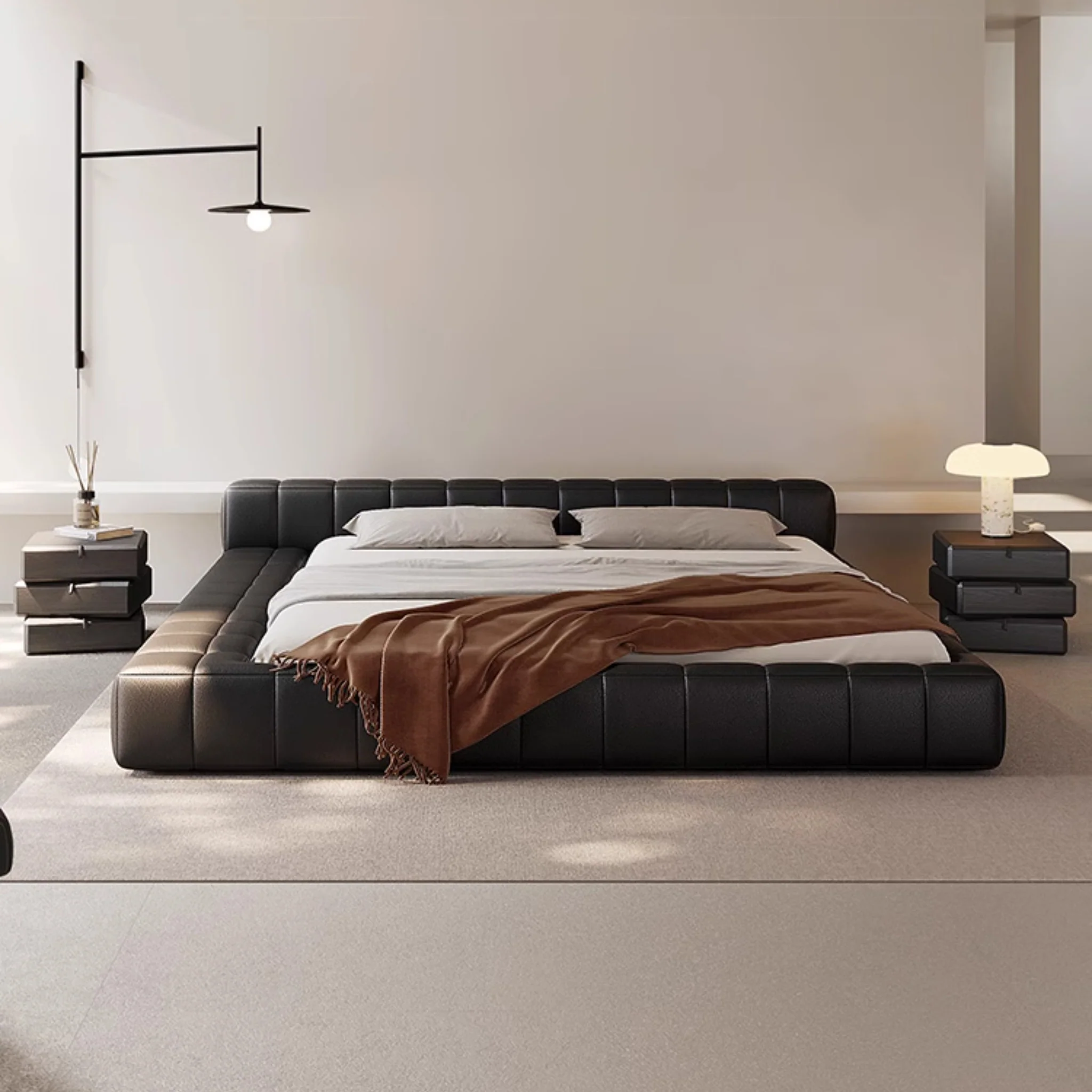 bredon karyola, alçak platform yatak, deri kapitone baza, modern minimal karyola, özel üretim yatak odası, sipariş mobilya, ısmarlama baza yatak, zen stil yatak, contemporary leather bed, talent design karyola