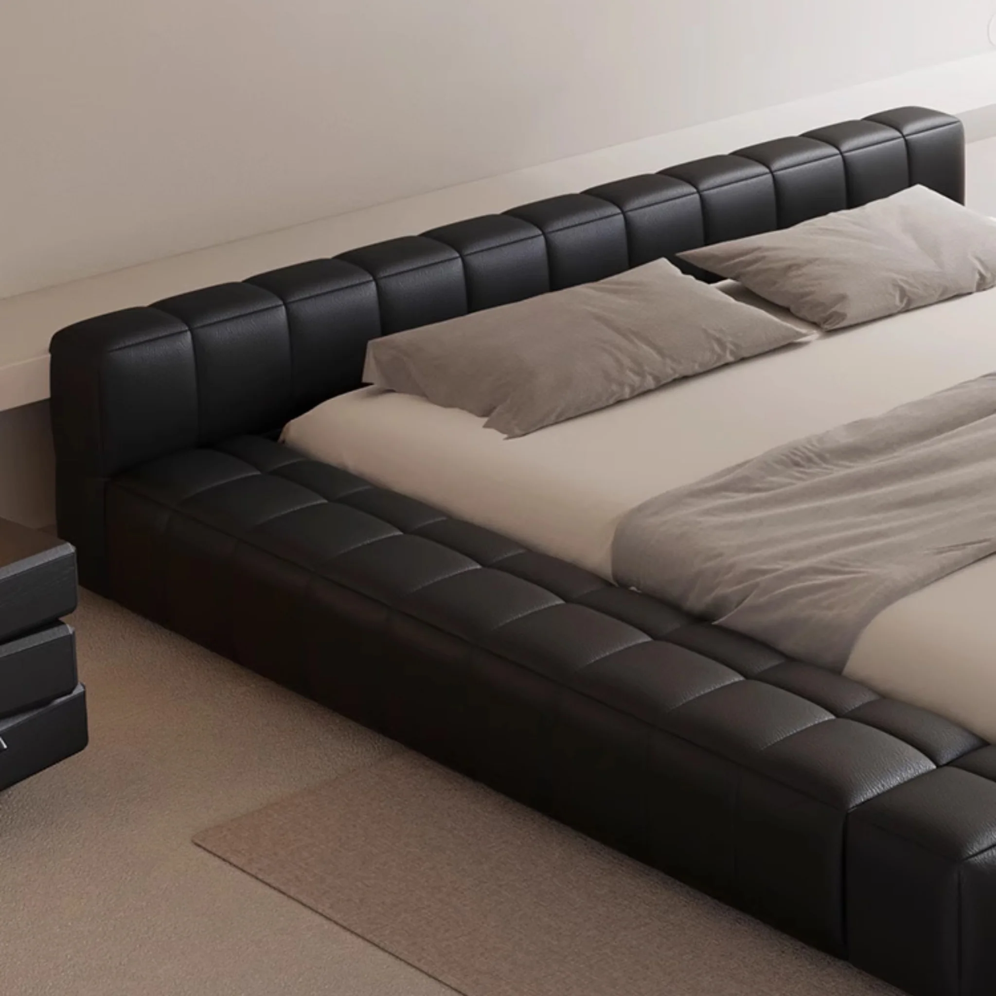 bredon karyola, alçak platform yatak, deri kapitone baza, modern minimal karyola, özel üretim yatak odası, sipariş mobilya, ısmarlama baza yatak, zen stil yatak, contemporary leather bed, talent design karyola