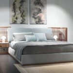 bronova karyola, modern ahşap yatak, panel detaylı başlık, özel üretim karyola, ısmarlama yatak, ceviz karyola, modern mimari mobilya, natural wooden bed, handcrafted furniture, talent design karyola