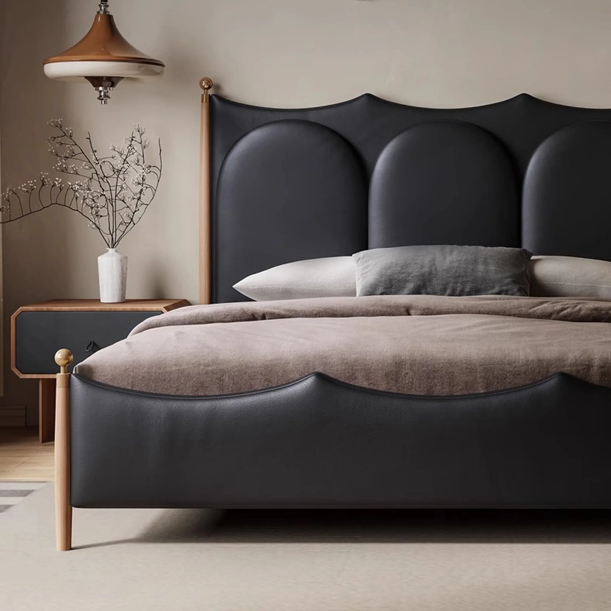 talent design, fioren karyola, deri başlıklı karyola, özel üretim yatak, kavisli başlık karyola, modern yatak odası, sipariş mobilya, ısmarlama mobilya, özel ölçü karyola, luxury bed, contemporary bed, pirinç detaylı yatak