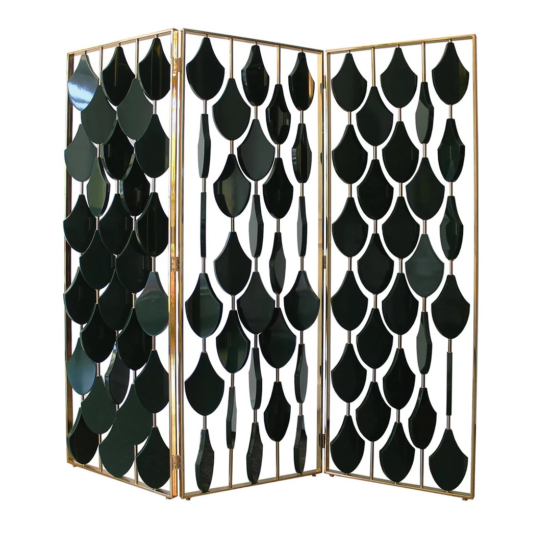 lumera paravan, dekoratif metal paravan, siyah yaprak paravan, altın çerçeveli oda bölücü, modern paravan tasarımı, özel üretim paravan, sipariş mobilya, ısmarlama dekorasyon ürünü, luxury room divider, artistic screen, handcrafted partition
