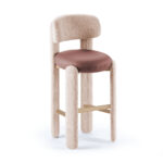 lunaro bar sandalyesi, modern bar sandalyesi, yuvarlak hatlı sandalye, özel üretim bar taburesi, ısmarlama mobilya, boucle bar chair, masif ahşap bar sandalyesi, talent design sandalye