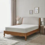 mirabelle karyola, keten döşemeli yatak, ahşap karyola, country tarz mobilya, rustik yatak odası, özel üretim karyola, ısmarlama mobilya, french country bed, modern klasik yatak, talent design karyola