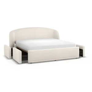 talent design, tenera karyola, modern karyola, çekmeceli karyola, krem kumaş karyola, depolamalı yatak, özel üretim mobilya, sipariş mobilya, özel ölçü mobilya, ısmarlama mobilya, handcrafted bed, custom made storage bed