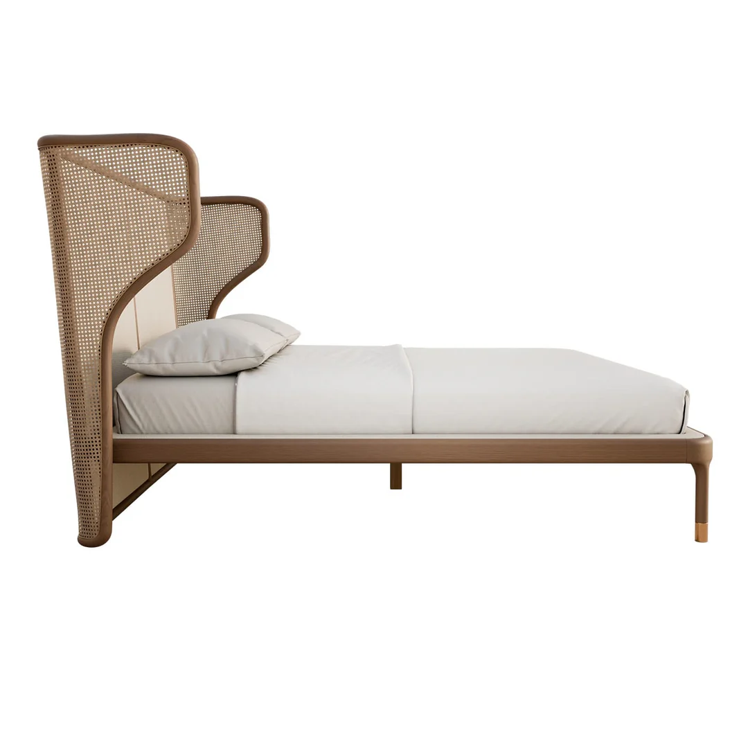varello karyola, hasır başlıklı yatak, modern ahşap karyola, rattan detaylı yatak, özel üretim karyola, özel ölçü mobilya, sipariş mobilya, ısmarlama mobilya, doğal ahşap yatak, scandinavian bed, coastal furniture, handcrafted bed