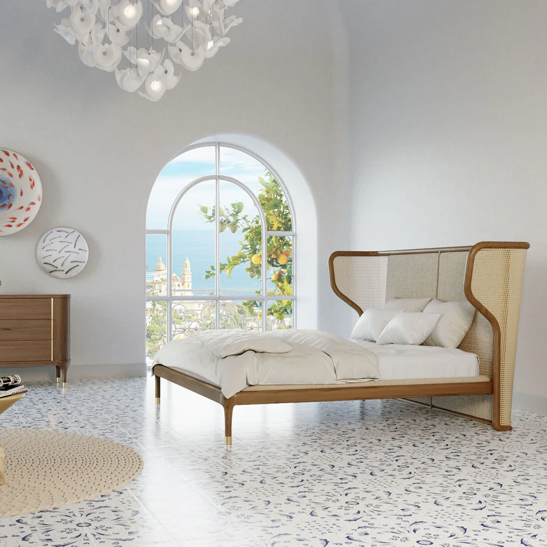 varello karyola, hasır başlıklı yatak, modern ahşap karyola, rattan detaylı yatak, özel üretim karyola, özel ölçü mobilya, sipariş mobilya, ısmarlama mobilya, doğal ahşap yatak, scandinavian bed, coastal furniture, handcrafted bed
