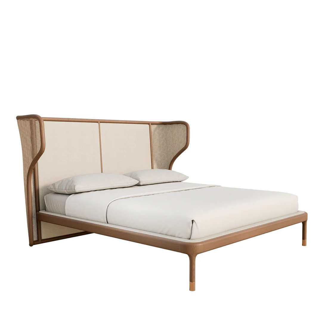 varello karyola, hasır başlıklı yatak, modern ahşap karyola, rattan detaylı yatak, özel üretim karyola, özel ölçü mobilya, sipariş mobilya, ısmarlama mobilya, doğal ahşap yatak, scandinavian bed, coastal furniture, handcrafted bed
