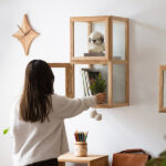 cam küp kitaplık, modüler kitaplık, açık meşe kitaplık, modern şeffaf raf sistemi, özel üretim, sipariş mobilya, ısmarlama mobilya, talent design kitaplık