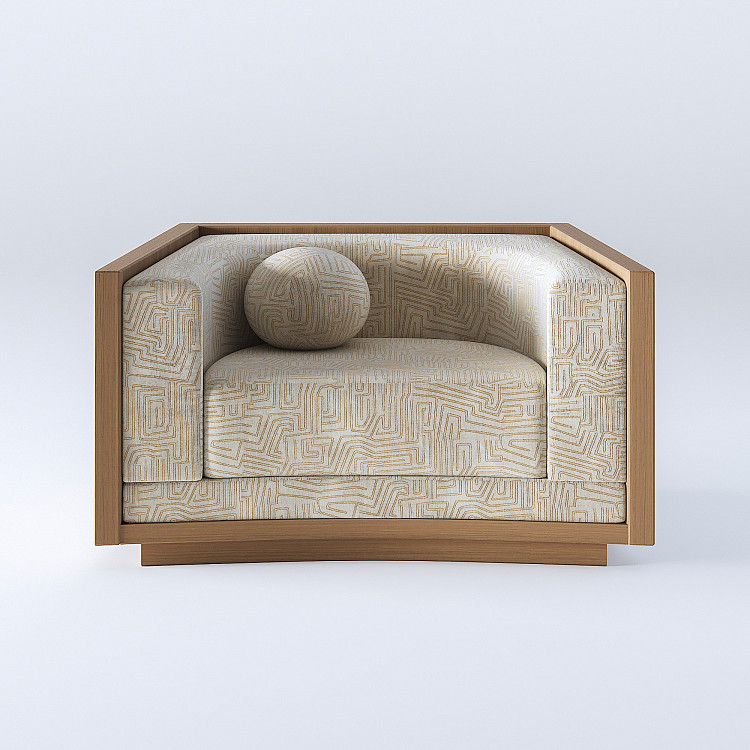 ahşap çerçeveli koltuk, köşe lounge koltuk, modern curved koltuk, geometrik döşemeli koltuk, özel üretim, sipariş mobilya, ısmarlama mobilya, talent design koltuk