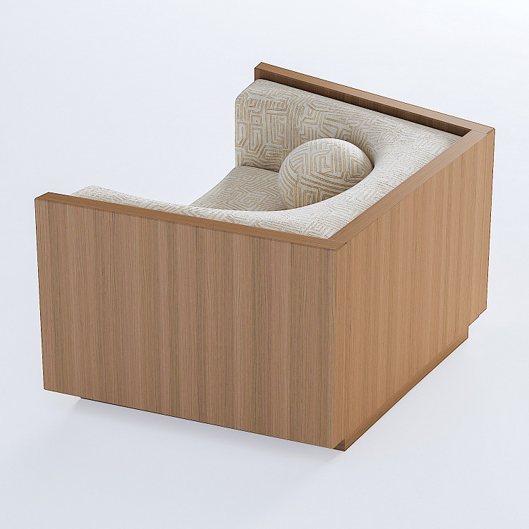 ahşap çerçeveli koltuk, köşe lounge koltuk, modern curved koltuk, geometrik döşemeli koltuk, özel üretim, sipariş mobilya, ısmarlama mobilya, talent design koltuk