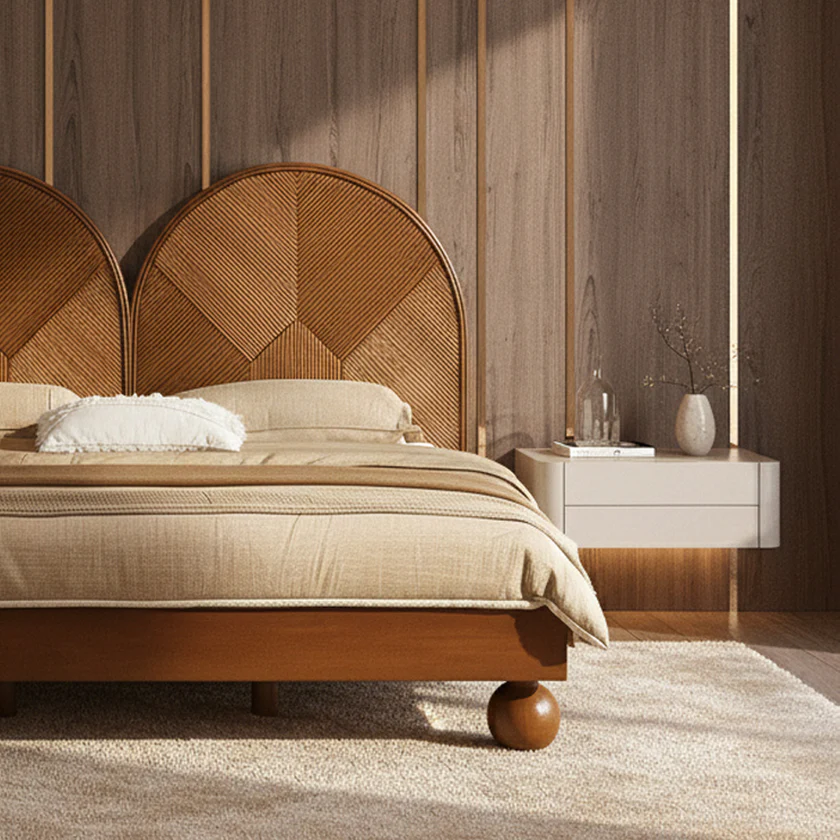 karyola, özel üretim karyola, ahşap karyola, dokulu başlıklı karyola, masif ahşap karyola, özel ölçü karyola, sipariş mobilya karyola, ısmarlama mobilya karyola, lüks yatak, tasarım karyola