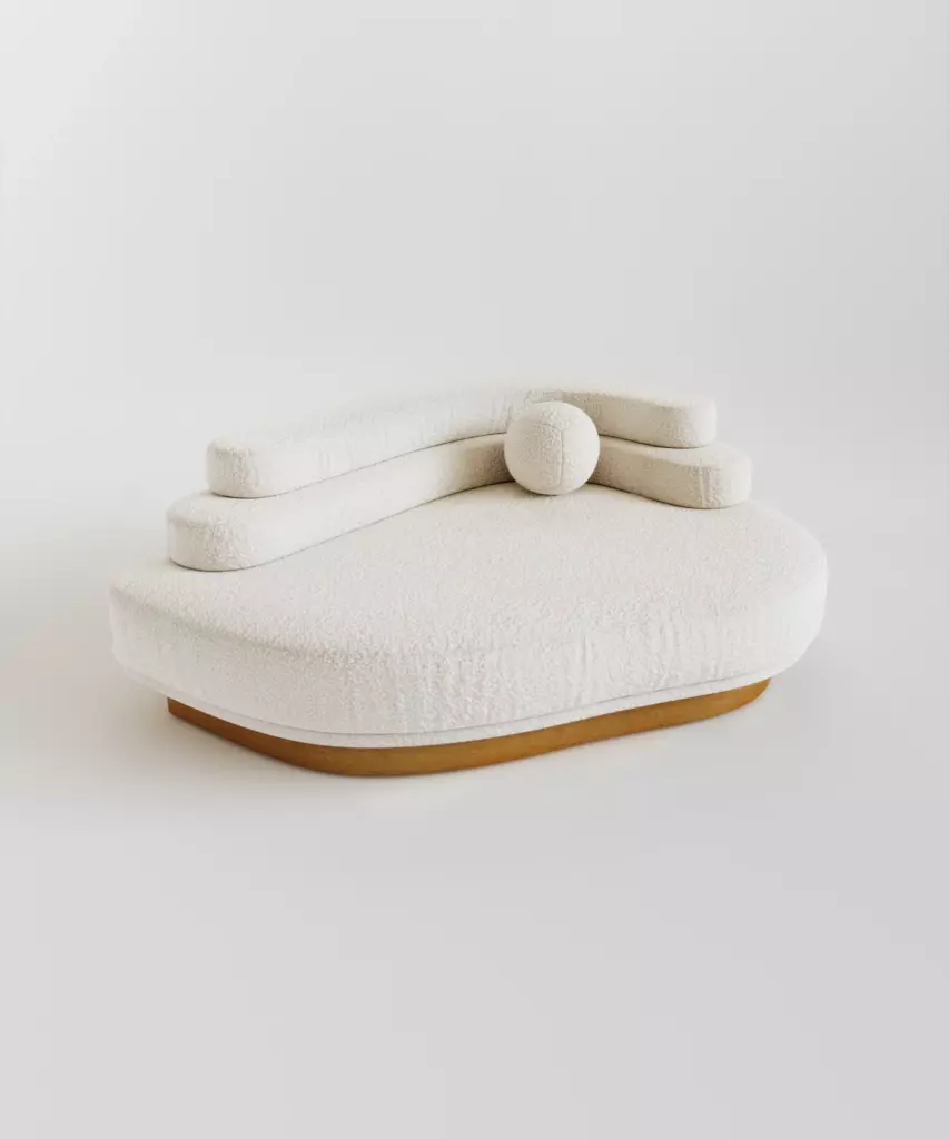 gorgo kanepe, organik form kanepe, kıvrımlı bouclé kanepe, modern heykelsi koltuk, özel üretim kanepe, sipariş mobilya, ısmarlama mobilya, talent design sofa