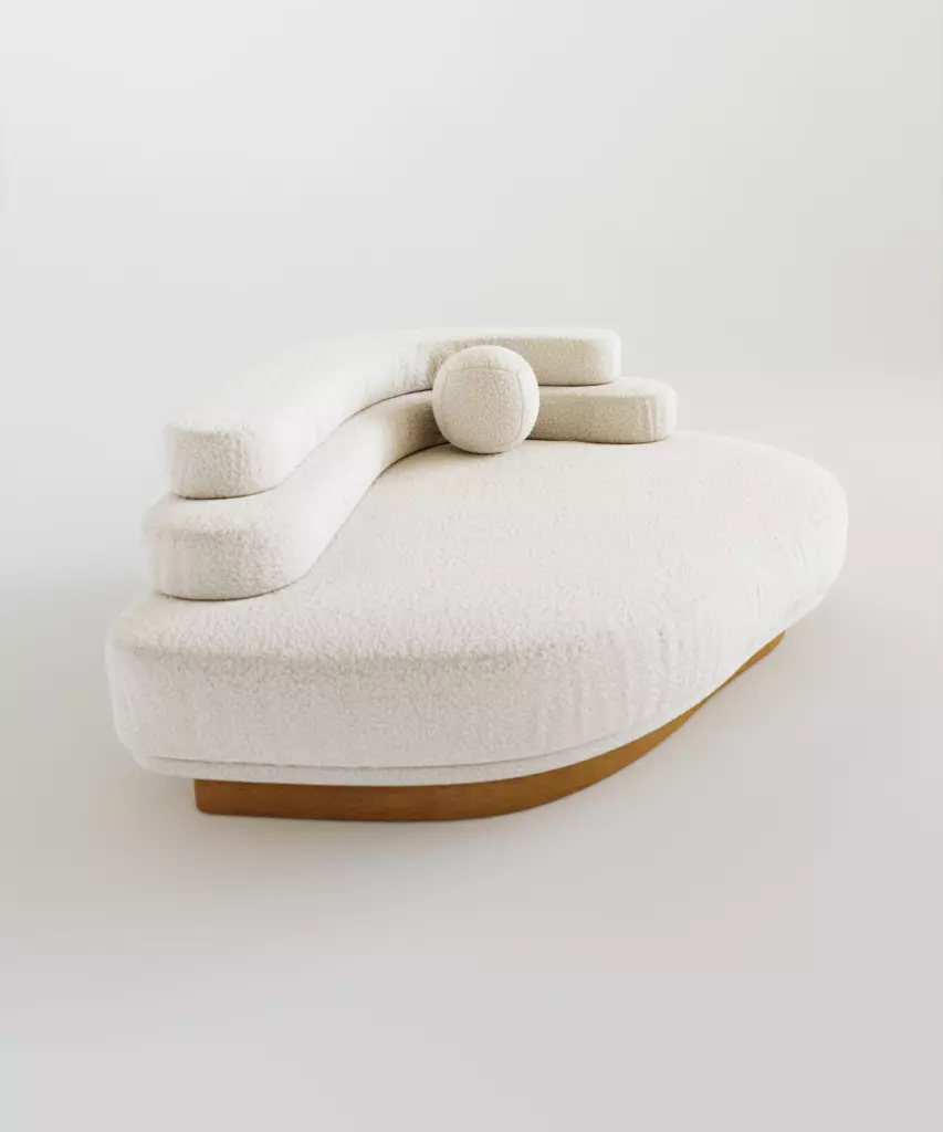 gorgo kanepe, organik form kanepe, kıvrımlı bouclé kanepe, modern heykelsi koltuk, özel üretim kanepe, sipariş mobilya, ısmarlama mobilya, talent design sofa