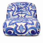 majolica koltuk, desenli tasarım koltuk, el boyaması desen koltuk, özel üretim koltuk, özel ölçü koltuk, sipariş mobilya, ısmarlama mobilya, majolika desen kumaş, akdeniz stili koltuk, modern sanat koltuğu, talent design koltuk