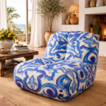 majolica koltuk, desenli tasarım koltuk, el boyaması desen koltuk, özel üretim koltuk, özel ölçü koltuk, sipariş mobilya, ısmarlama mobilya, majolika desen kumaş, akdeniz stili koltuk, modern sanat koltuğu, talent design koltuk