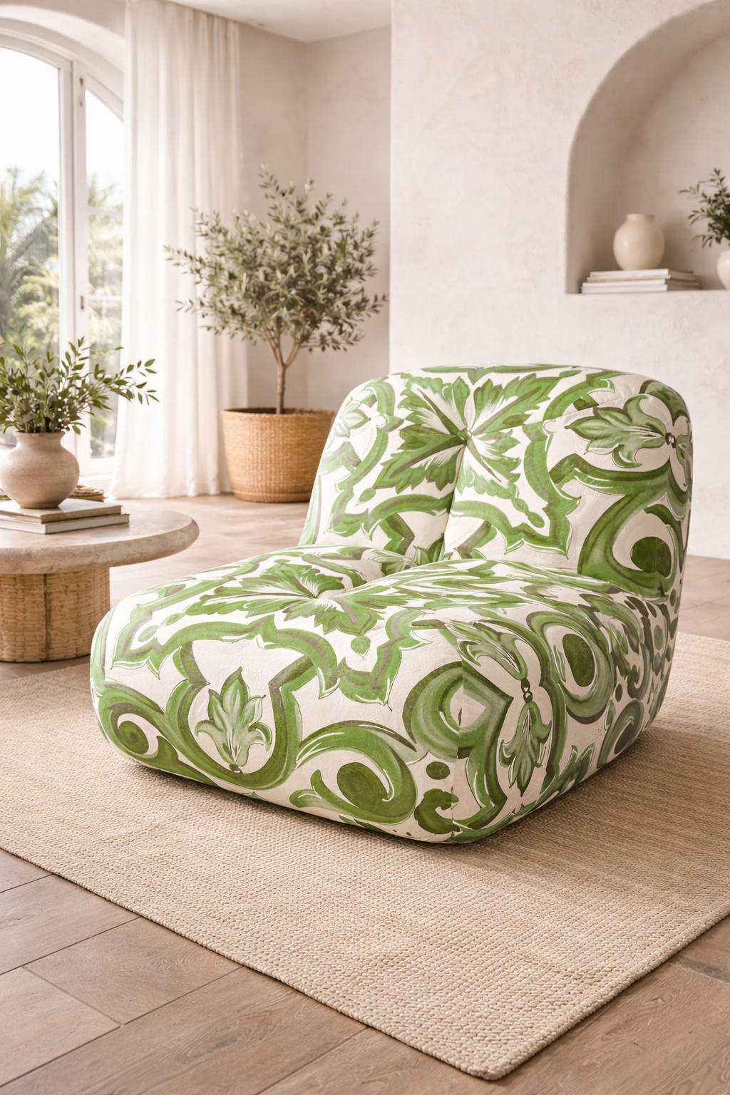 majolica koltuk, desenli tasarım koltuk, el boyaması desen koltuk, özel üretim koltuk, özel ölçü koltuk, sipariş mobilya, ısmarlama mobilya, majolika desen kumaş, akdeniz stili koltuk, modern sanat koltuğu, talent design koltuk